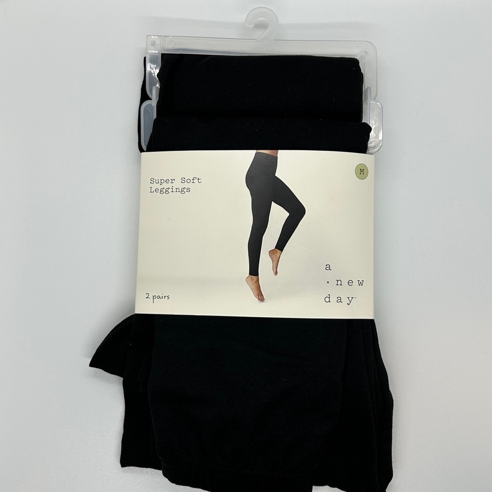 A New Day Jet Black Soft Leggings Size Medium Two pieces NWT - Picture 2 of 7